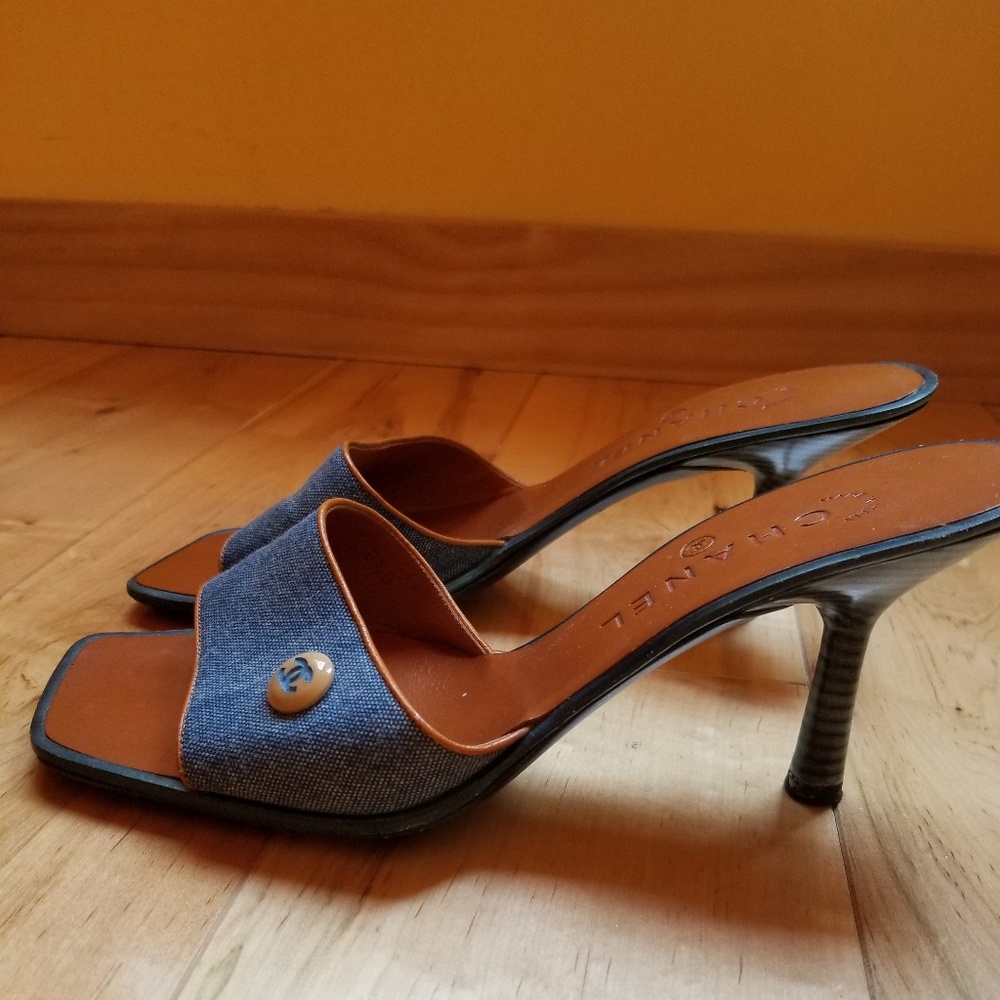 Chanel Blue Denim Mules